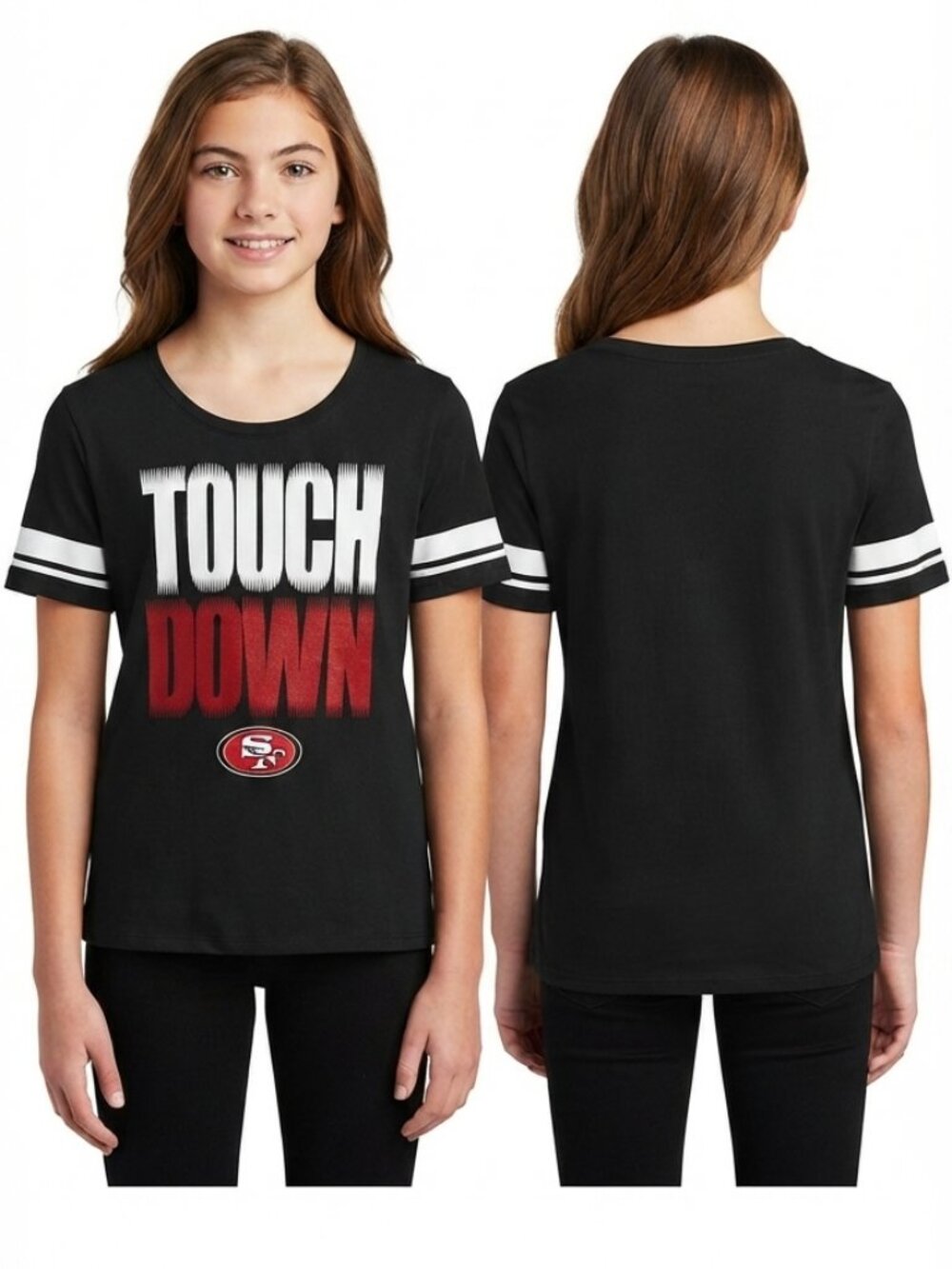 NFL Team Apparel Black with Red Glitter Touchdown Tee - XL 16/18